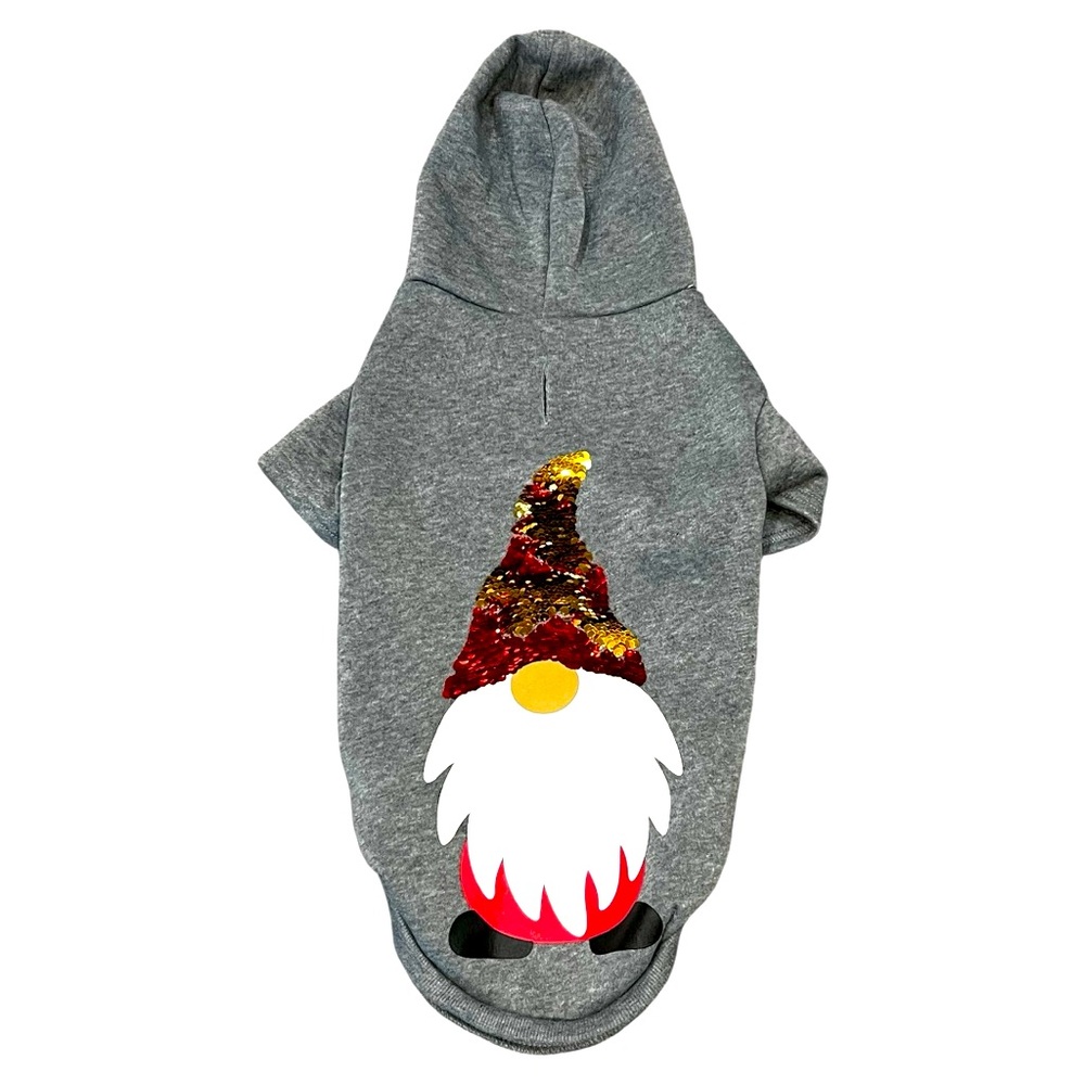 Dog gray hoodie sweatshirt Christmas holiday Santa red gold sequins Medium NWT